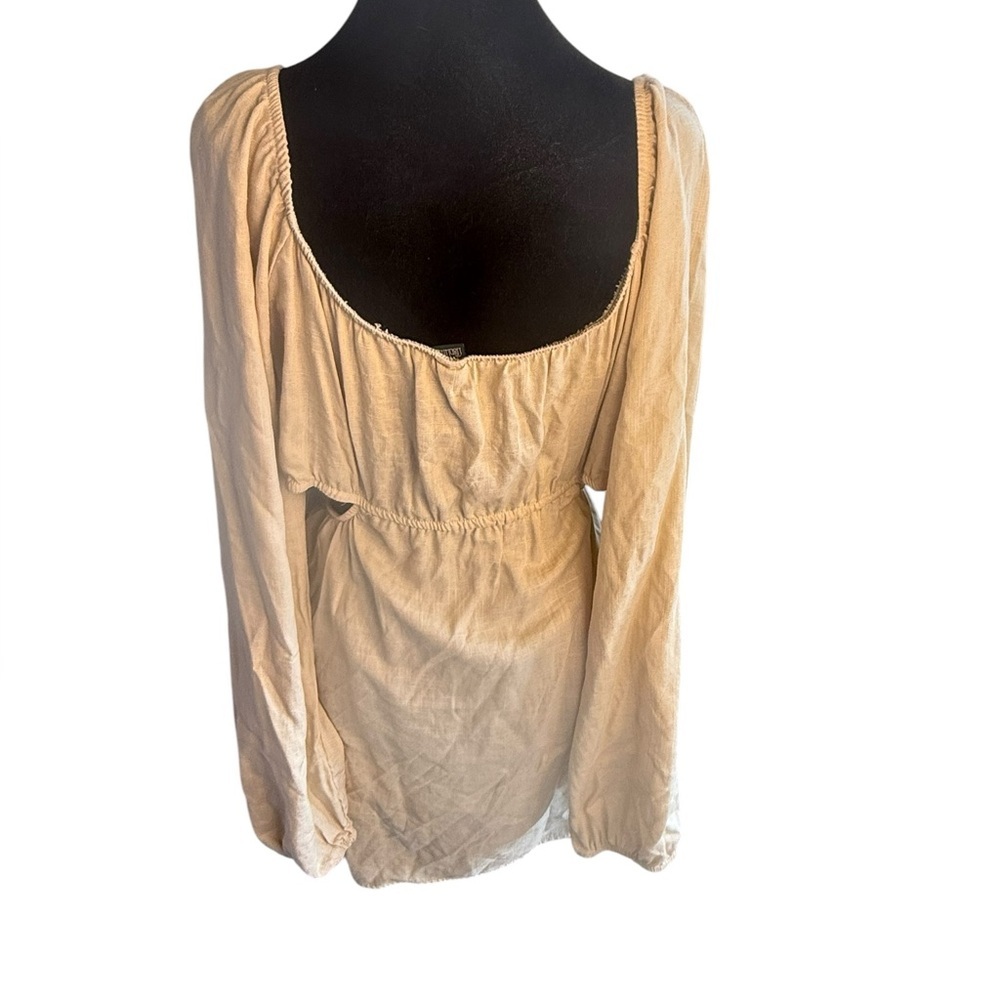 Wild Fable XXL Linen Blend Cut Out Mini Dress NWT Boho Cottagecore Light Taupe - Picture 4 of 10